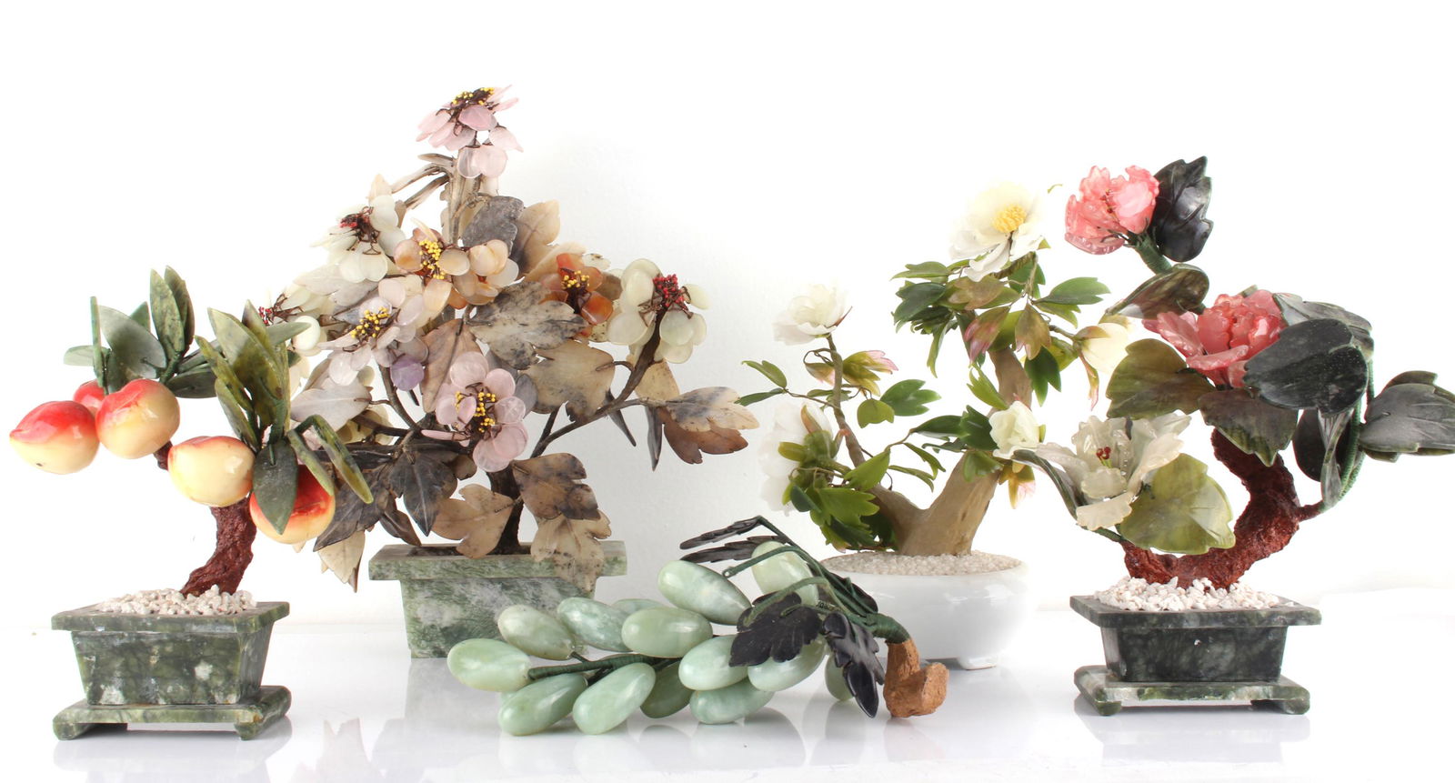 FIVE ASSORTED ARTIFICIAL STONEGLASS BONSAI PLANTS (1 of 6)
