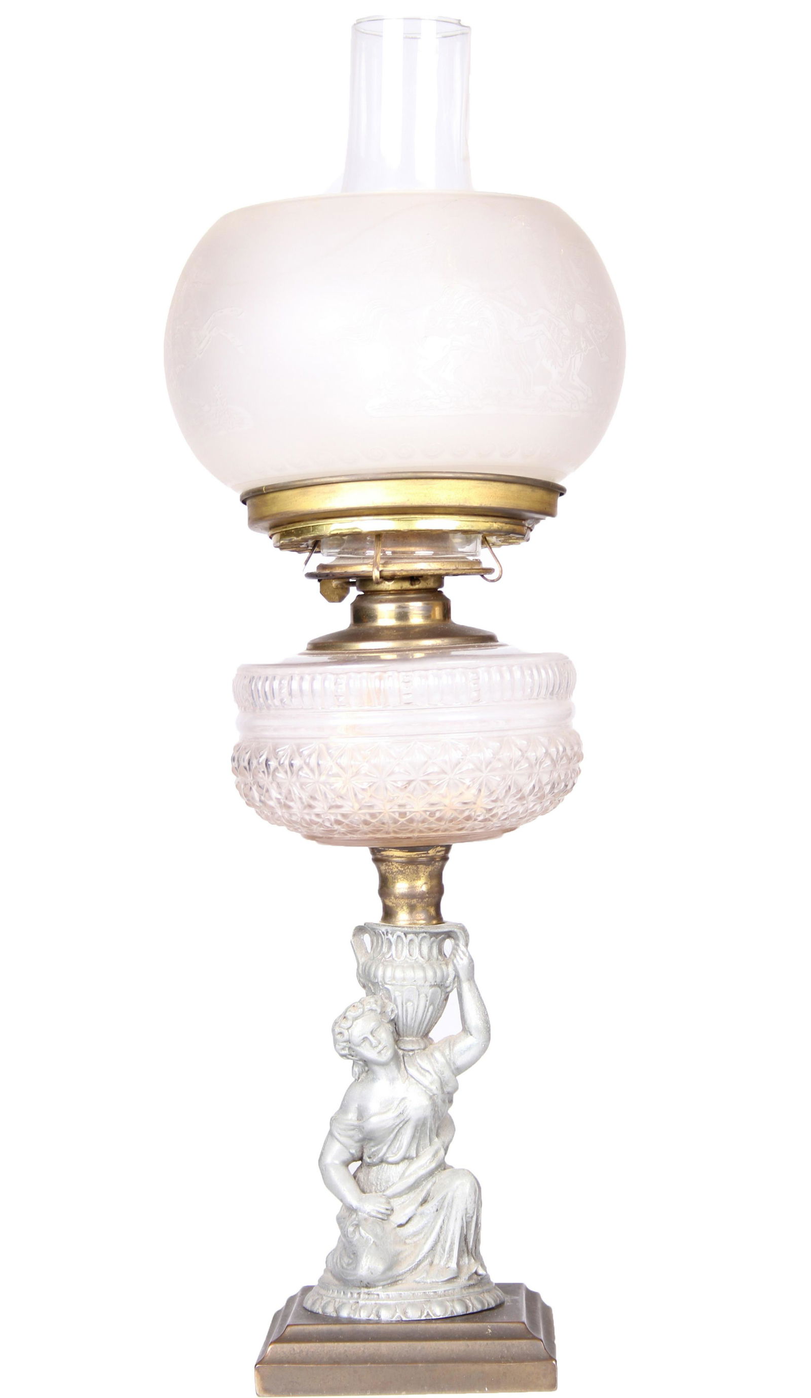 VINTAGE GREEK GLASS KEROSENE OIL LAMP OF DANAIDES (1 of 2)