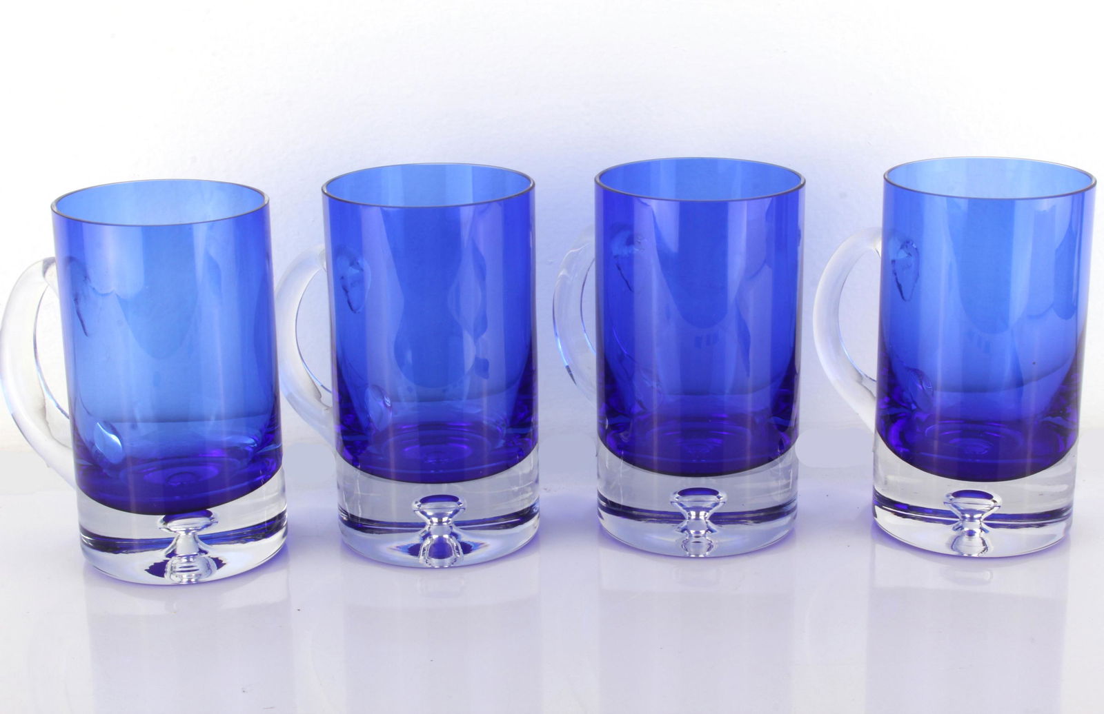 HAND SIGNED "BLOCK" BLUE CRYSTAL BEER MUGS - (4) (1 of 3)