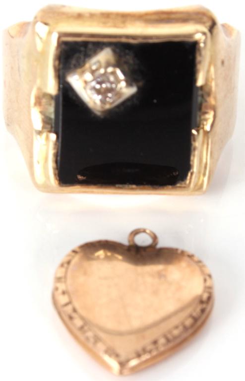10K GOLD DIAMOND ONYX RING & 14K HEART PENDANT (1 of 4)