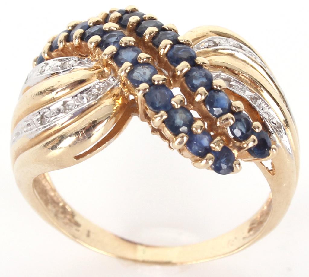 14K YELLOW GOLD SAPPHIRE DIAMOND SWIRL RING (1 of 3)