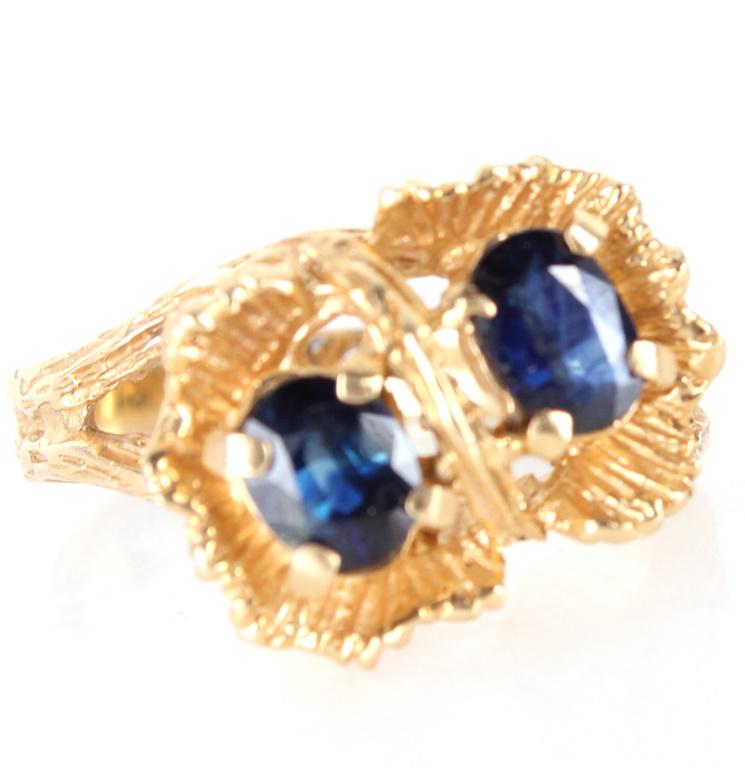 14K YELLOW GOLD TWIN OVAL SAPPHIRE LADIES RING (1 of 3)