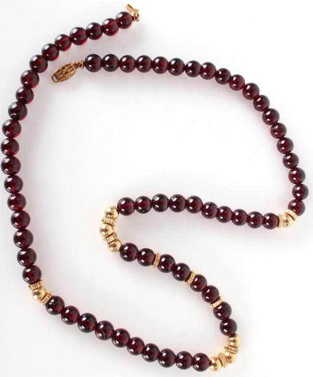 14K YELLOW GOLD & GARNET BEADED NECKLACE (1 of 1)