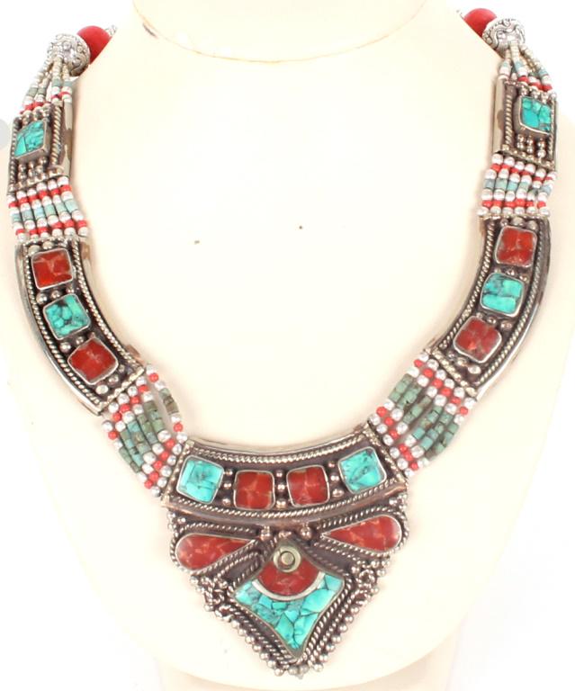 SOUTHWEST STERLING TURQUOISE BEADED NECKLACE (1 of 3)
