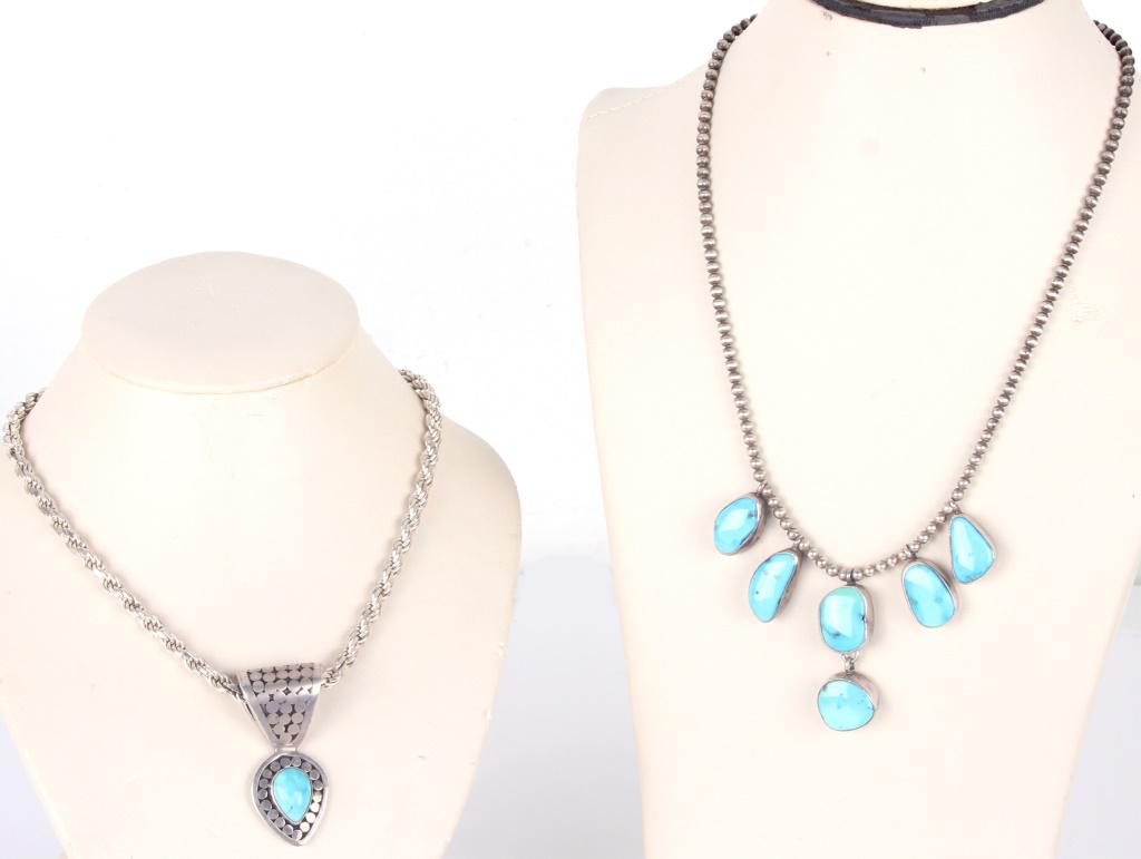 NAVAJO STERLING SILVER & TURQUOISE NECKLACES (2) (1 of 6)