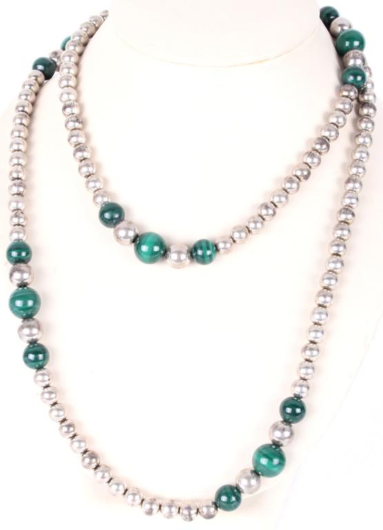 STERLING SILVER AND MALACHITE BEADED NECKLACE (1 of 1)