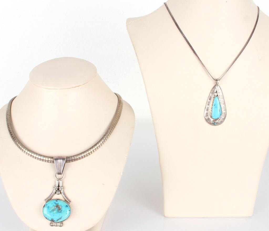 VINTAGE ZUNI TURQUOISE NECKLACE - LOT OF 2 (1 of 7)