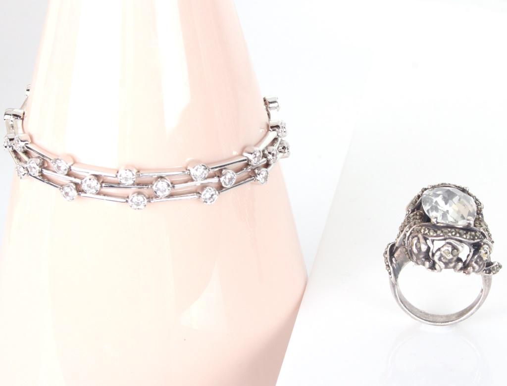 STERLING SILVER & GLASS CRYSTAL RING & BRACELET (1 of 7)