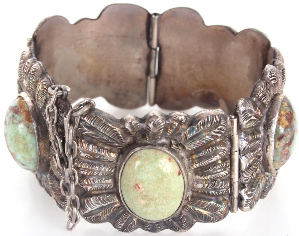 VINTAGE NAVAJO SILVER & TURQUOISE PANEL CUFF (1 of 2)