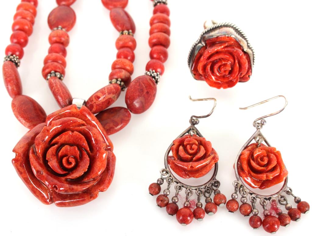 PAIGE WALLACE DESIGNER RED ROSE JEWELRY SET (1 of 4)