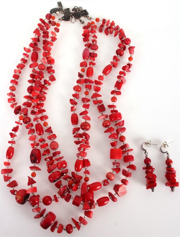 PAIGE WALLACE RED CORAL NECKLACE & EARRINGS SET (1 of 2)