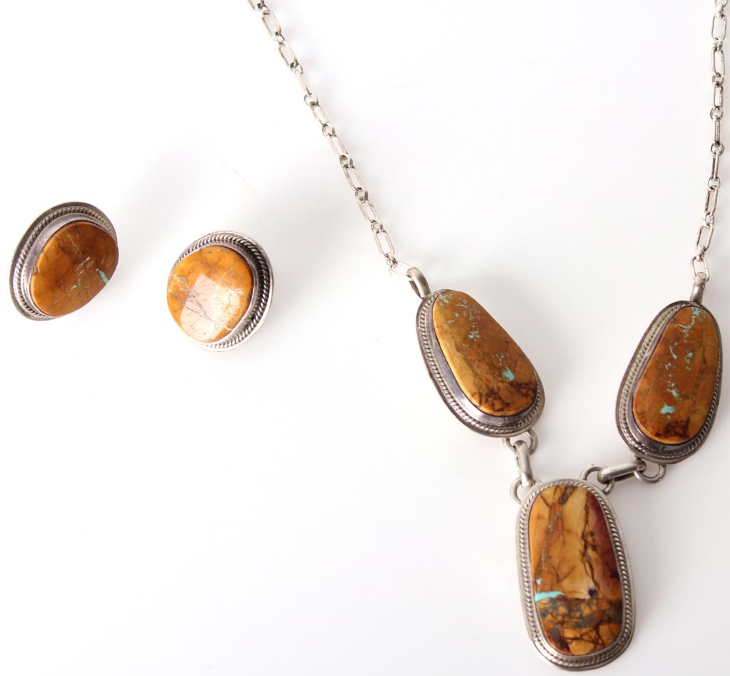 STERLING SILVER & OCEAN JASPER NECKLACE & EARRINGS (1 of 3)
