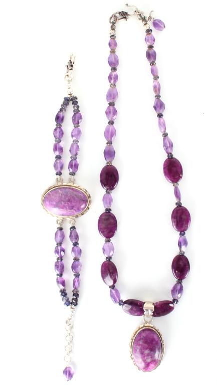 SILVER & PURPLE SUGALITE NECKLACE & BRACELET SET (1 of 3)