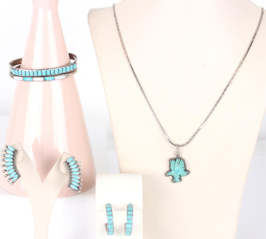 VINTAGE SILVER & TURQUOISE NAVAJO JEWELRY - (5) (1 of 10)