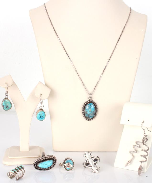 STERLING SILVER & TURQUOISE ASSORTED JEWELRY (7) (1 of 16)