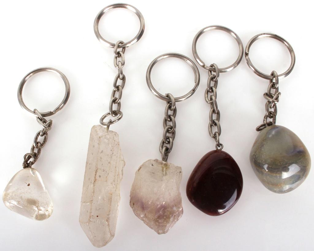 ASSORTED STONE & CRYSTAL KEY CHAINS  - LOT OF 5 (1 of 1)