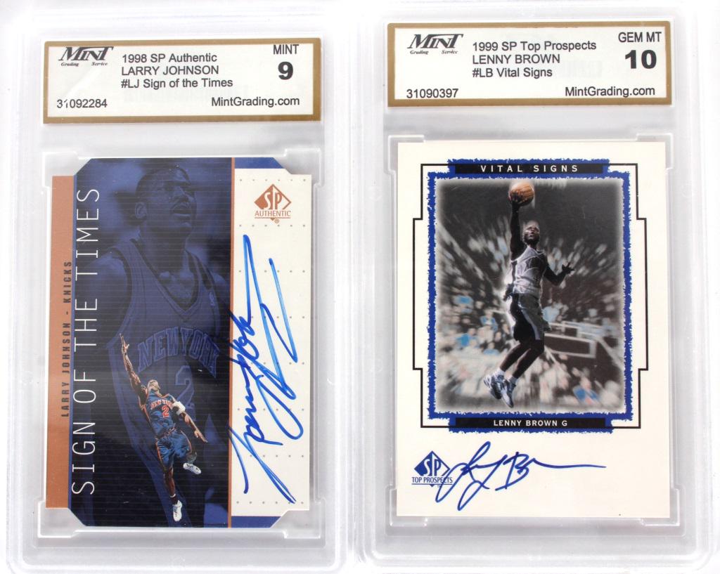 GRADED BASKETBALL CARDS - LOT OF 2: 11573GRADED BASKETBALL CARDS - LOT OF 2 1999 SP Top Prospects Lenny Brown Vital Signs cards graded by MINT with a grade of 10, and 1998 SP Authentic Larry Johnson Sign of the Times graded by MINT with
