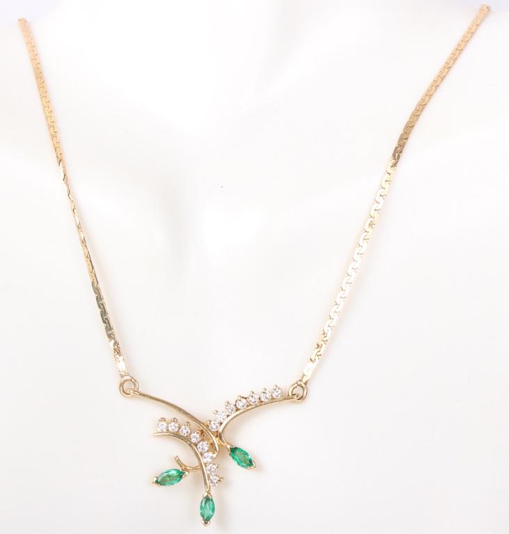 14K GOLD DIAMOND & EMERALD NECKLACE - 0.23 CTW (1 of 3)