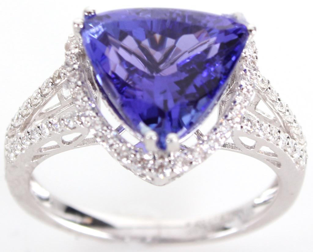 18K WHITE GOLD 4.36CT TANZANITE DIAMOND RING (1 of 5)