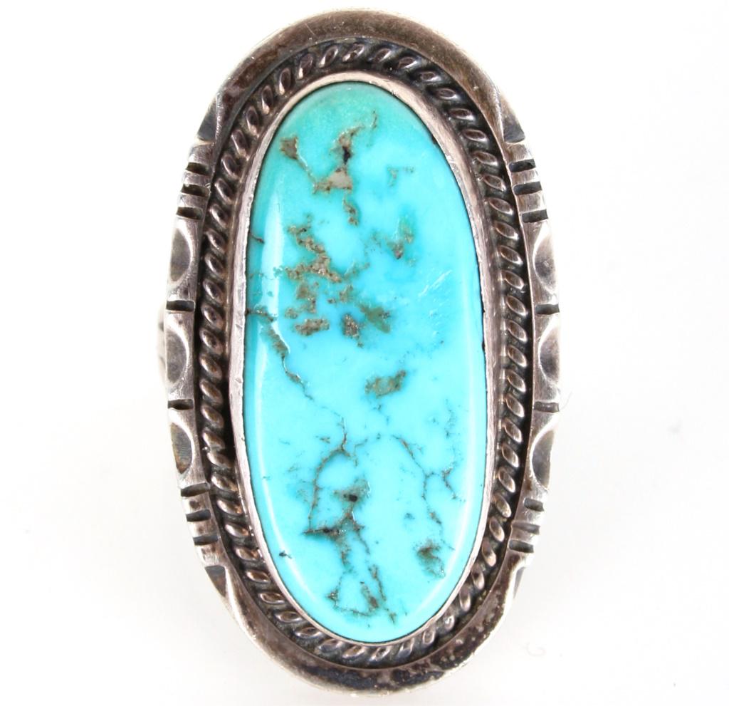 BILL DINEH NAVAJO STERLING OVAL TURQUOISE RING (1 of 2)