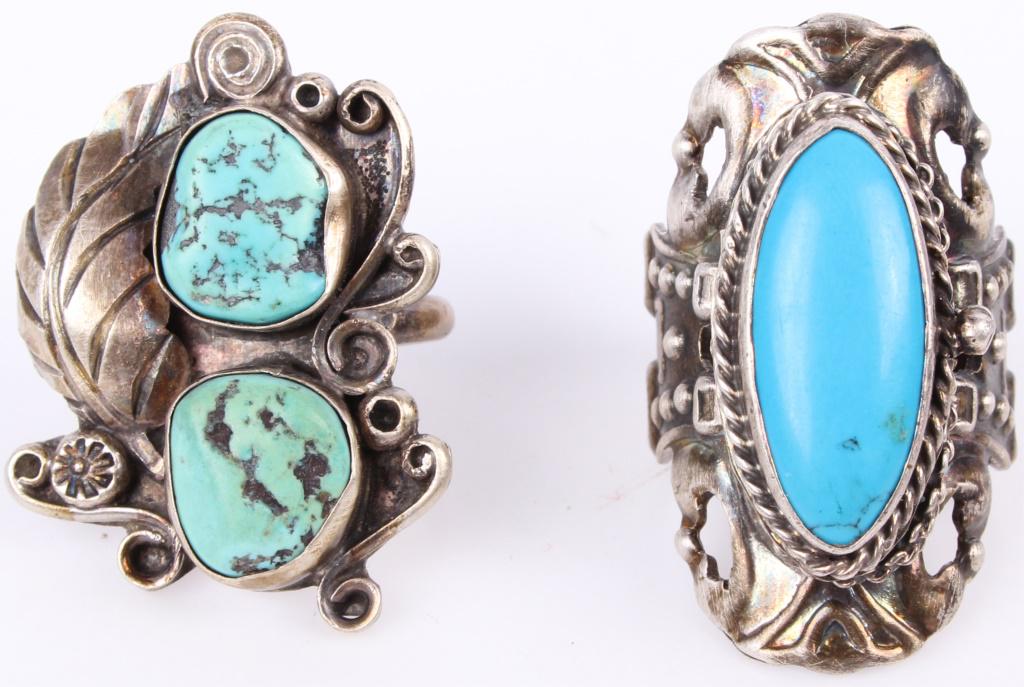 MEXICAN STERLING SILVER TURQUOISE RINGS - LOT OF 2 (1 of 9)