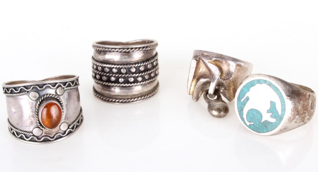 STERLING SILVER VINTAGE SIGNED RINGS - LOT OF 4. (1 of 3)