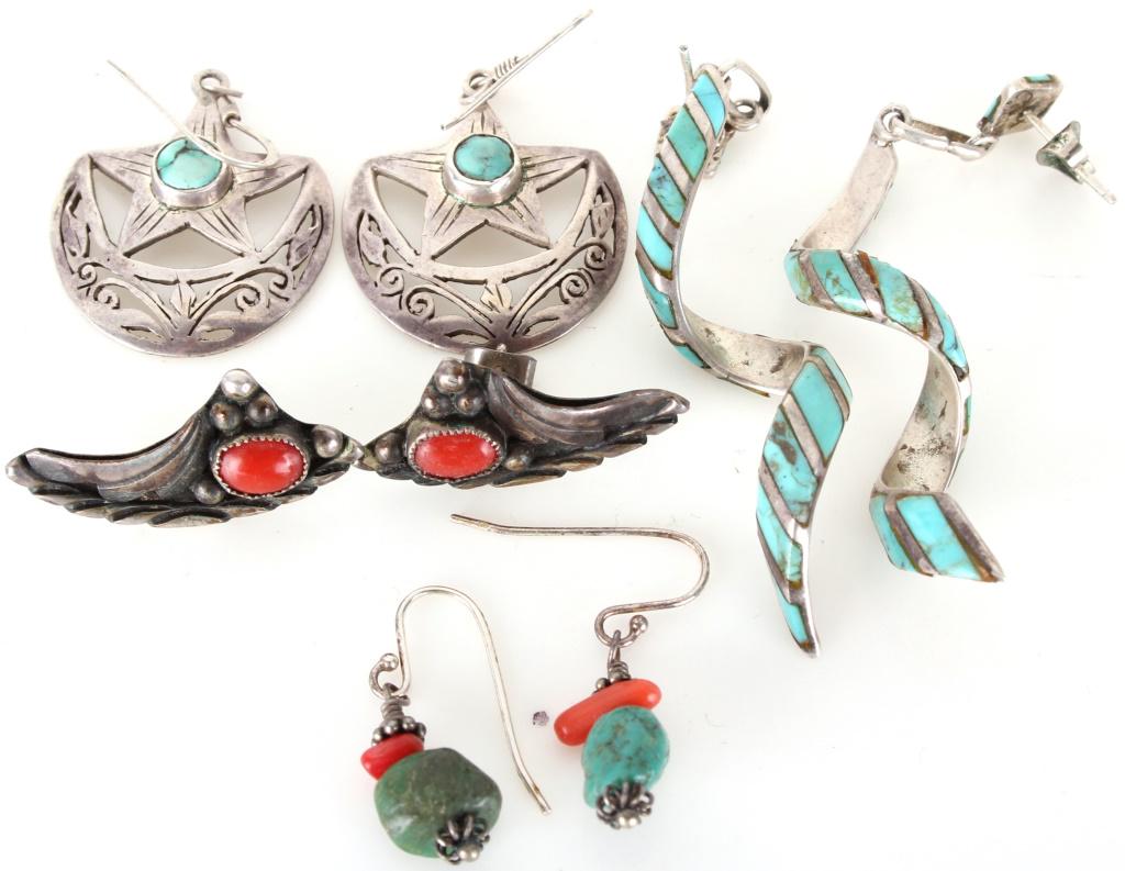 SOUTHWEST SIGNED STERLING TURQUOISE EARRINGS (4) (1 of 2)