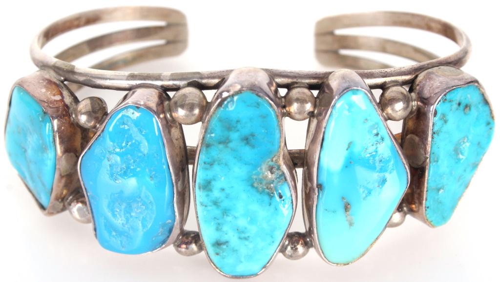 KINGMAN TURQUOISE & STERLING SILVER 5-STONE CUFF (1 of 2)