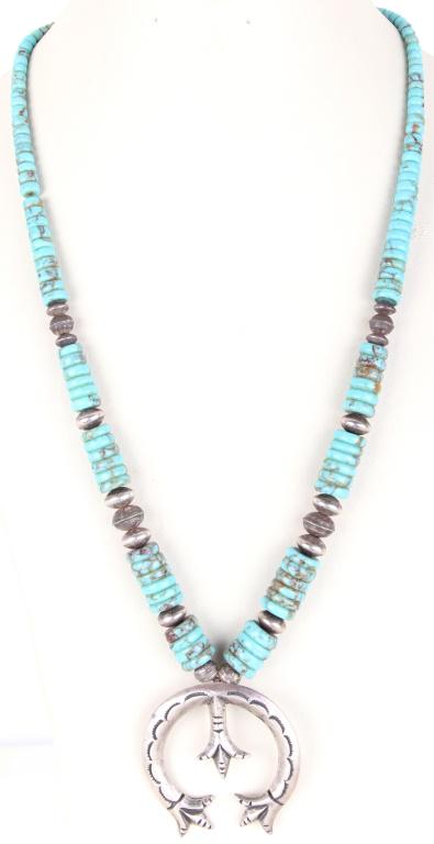 EARLY NATIVE AMERICAN STERLING TURQUOISE NECKLACE (1 of 3)