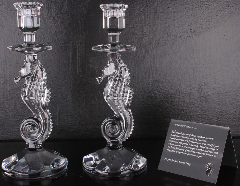 WATERFORD CRYSTAL SEAHORSE CANDLESTICK PAIR - (2) (1 of 9)