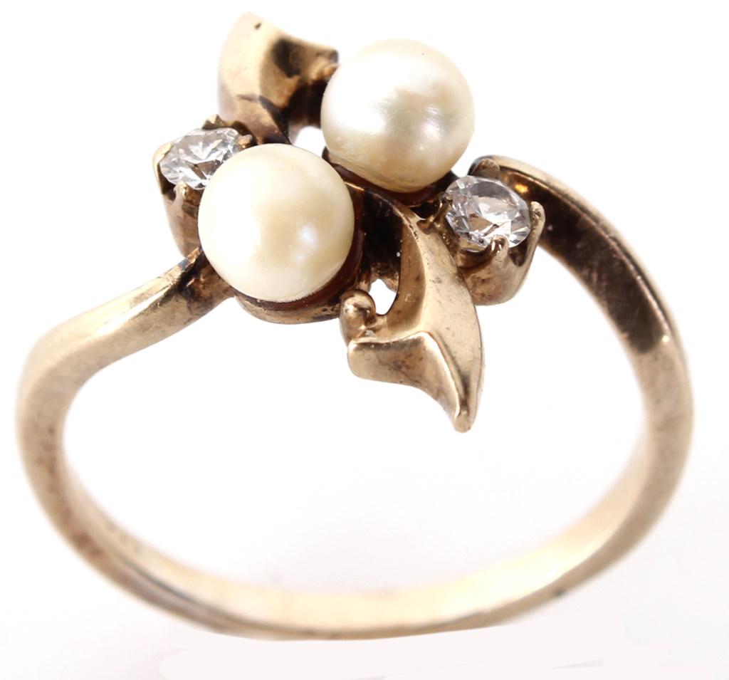 10K YELLOW GOLD PEARL CZ RING - SIZE 6.5 (1 of 4)