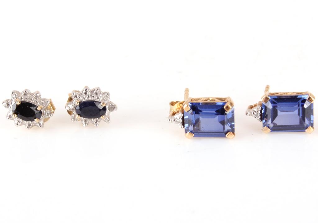 10K GOLD EARRINGS TANZANITE & DIAMOND - LOT OF 2 (1 of 6)
