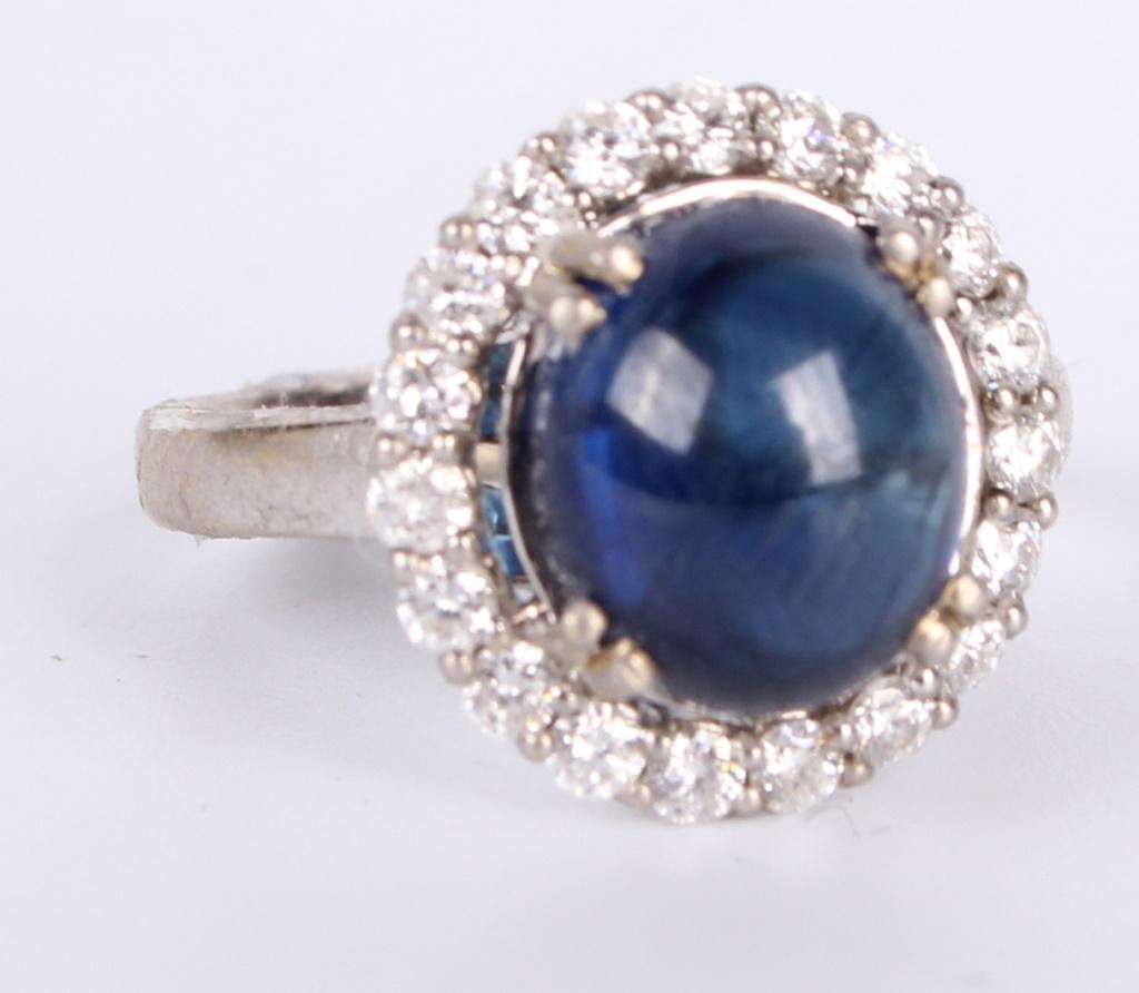 14K WHITE GOLD DIAMOND & BLUE STONE LADIES RING (1 of 4)