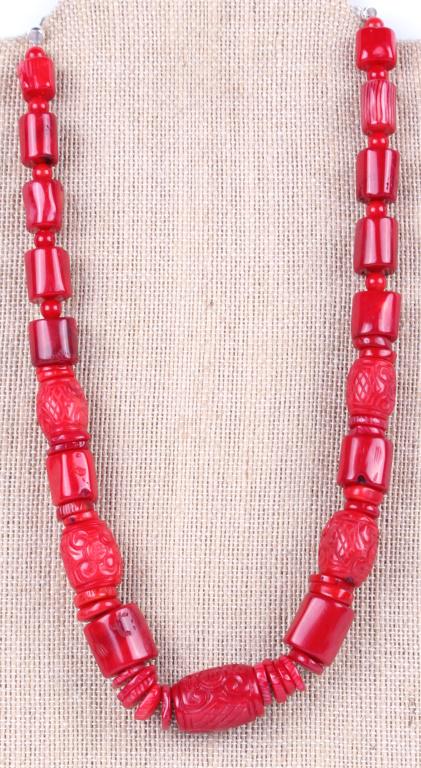 JAY KING HAND CARVED RED CORAL BEADED NECKLACE (1 of 2)