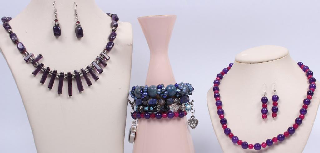 ASSORTED AMETHYST & GLASS NECKLACE SET - LOT OF 8 (1 of 5)