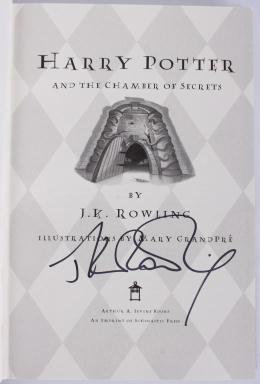J.K. ROWLING SIGNED HARRY POTTER CHAMBER SECRETS: 116381 J.K. ROWLING SIGNED HARRY POTTER CHAMBER SECRETS First American edition Harry Potter's Chamber of secrets signed by JK Rowling featuring the classic journey of Harry Potter and his friends Ron