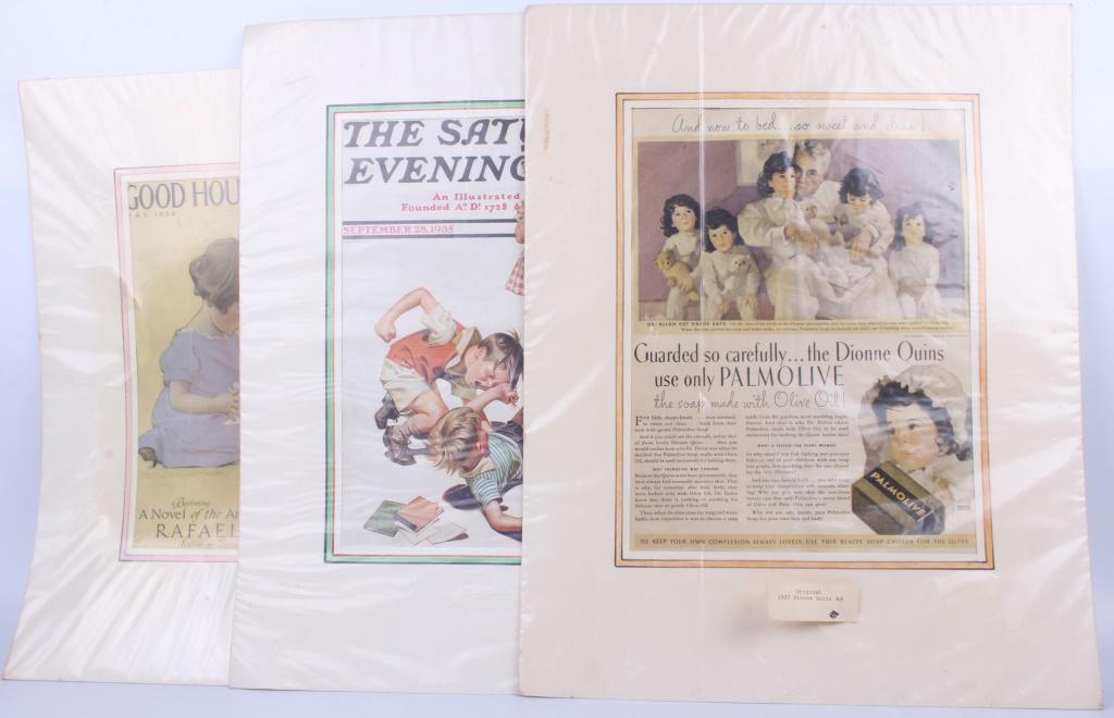 COLLECTION OF ORIGINAL VINTAGE MAGAZINE COVERS - 3: 116387 COLLECTION OF ORIGINAL VINTAGE MAGAZINE COVERS - 3 Collection of original vintage magazine covers - lot of 3 to include 1 Original 1937 Dionne Quins palmoil advertisement, 1Original 1924 Jesse 