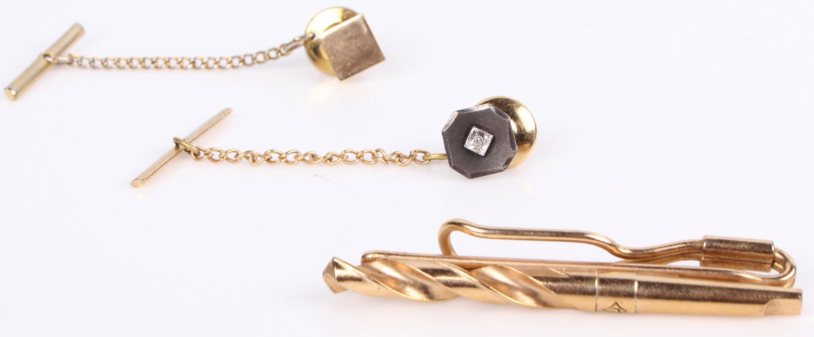 14K & 12K TIE TACKS W/10K GOLD TIE CLIP - LOT OF 3 (1 of 4)