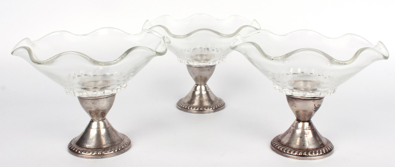 WEIGHTED STERLING SILVER GLASS COMPOTES - LOT OF 3 (1 of 4)