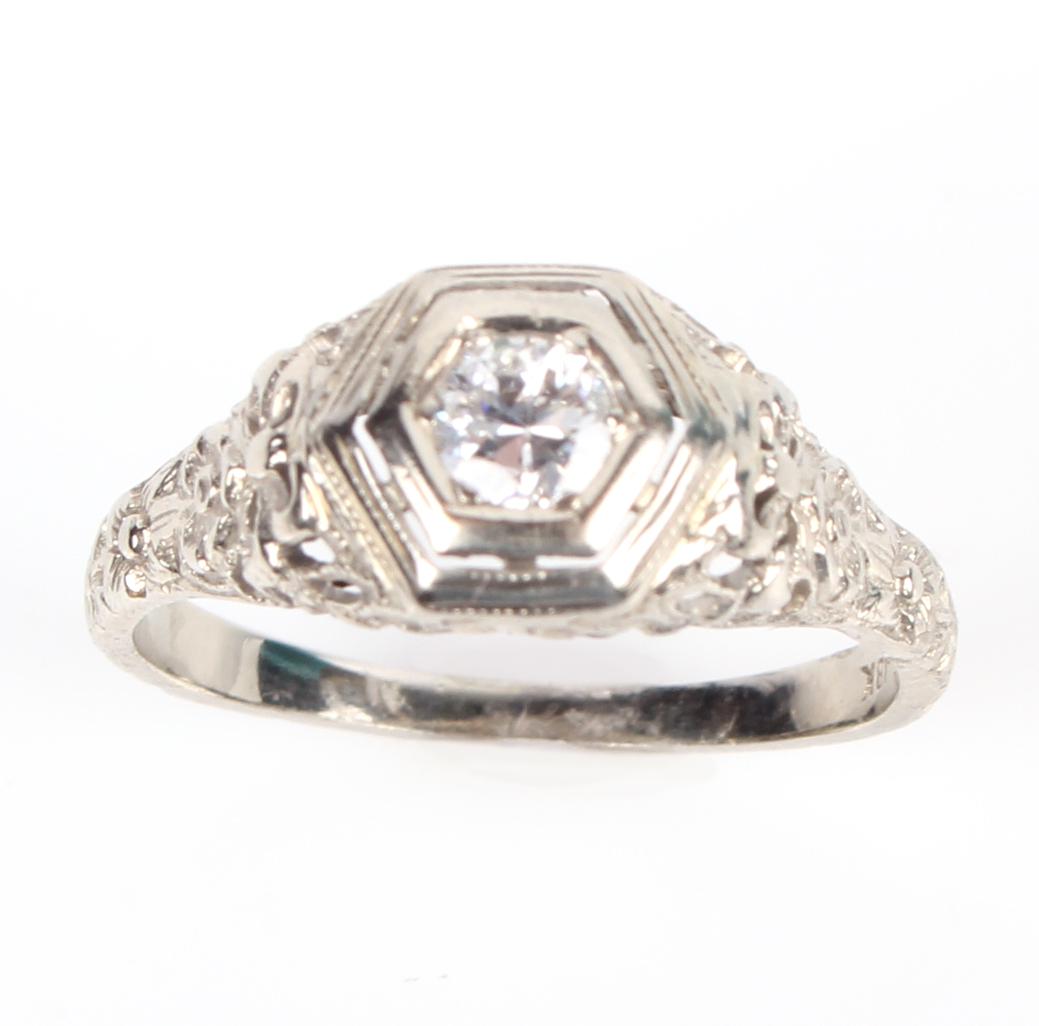 14K WHITE GOLD DIAMOND FILIGREE RING - 0.22 CTW (1 of 5)