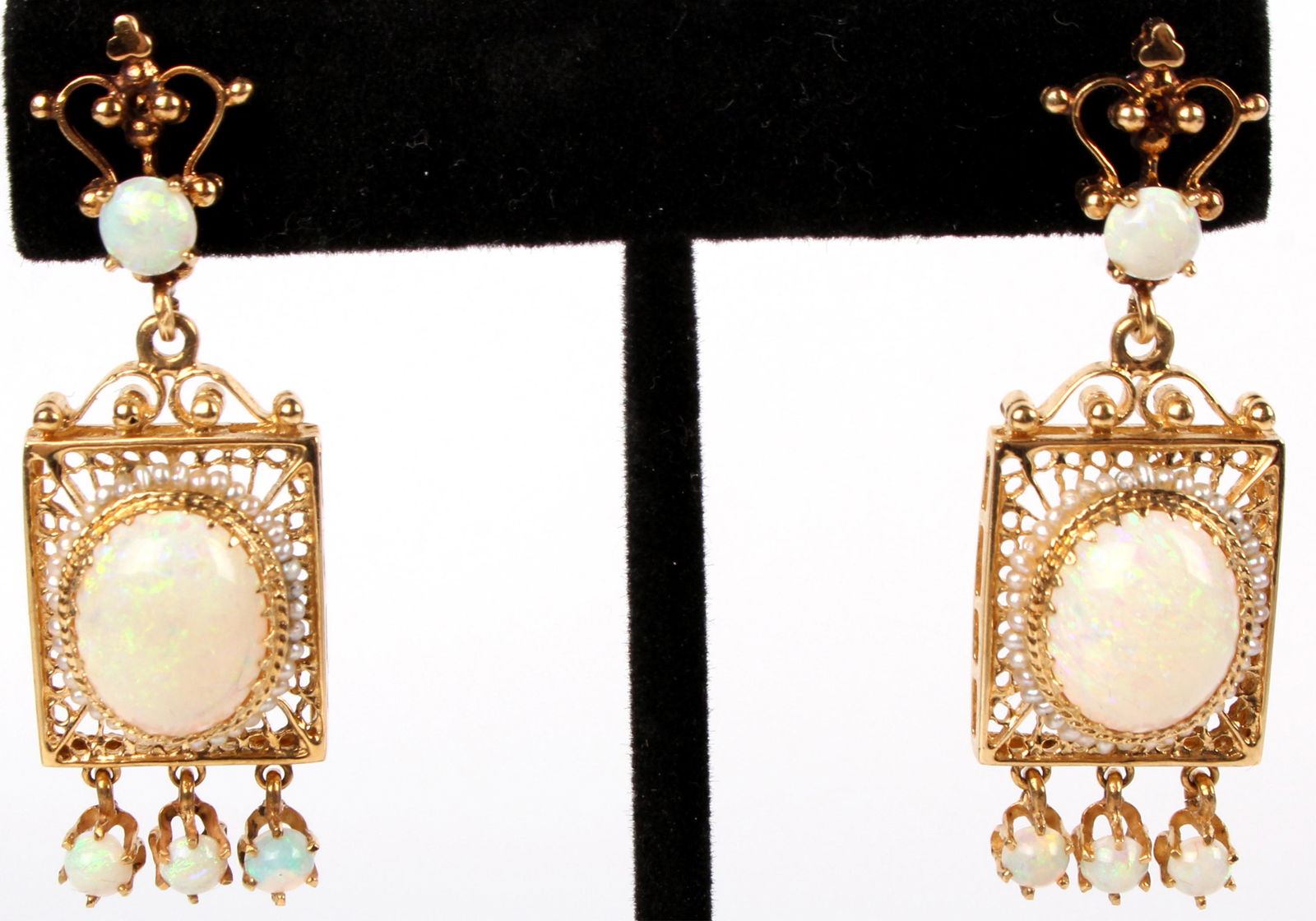 14K YELLOW GOLD OPAL & PEARL LADIES EARRINGS (1 of 3)