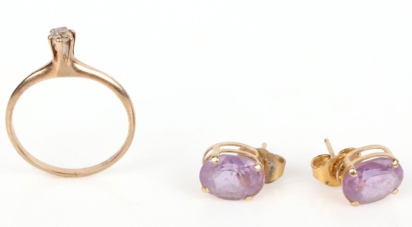 14K YELLOW GOLD DIAMOND RING & AMETHYST EARRINGS (1 of 3)