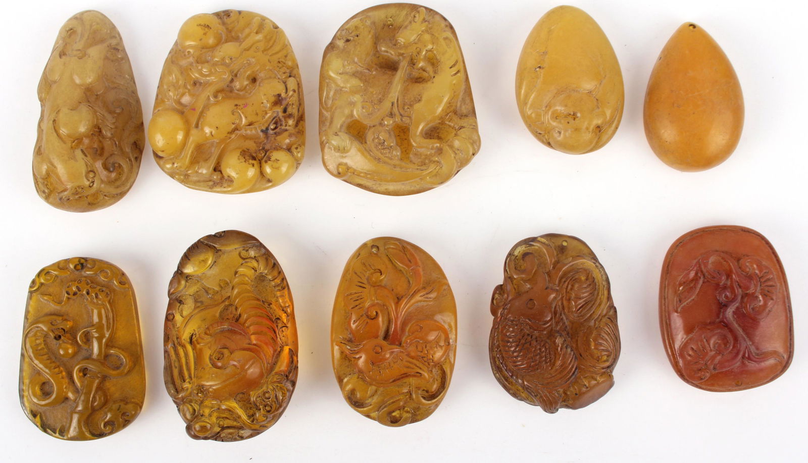 ANTIQUE CHINESE YELLOW SOAPSTONE PENDANTS - (10) (1 of 2)
