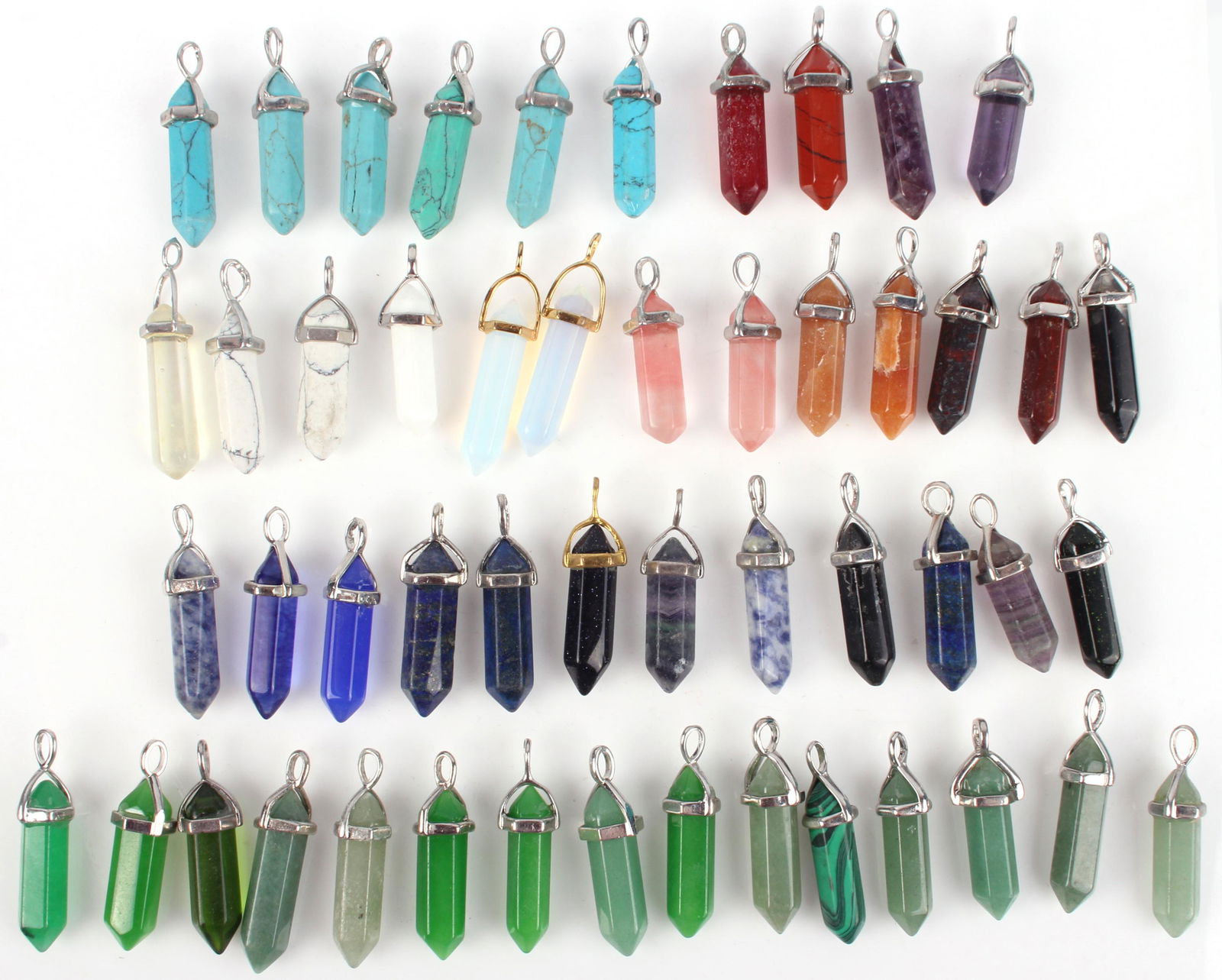 ASSORTED STONE PENDANTS - JADE, JASPER, ETC - (50) (1 of 3)