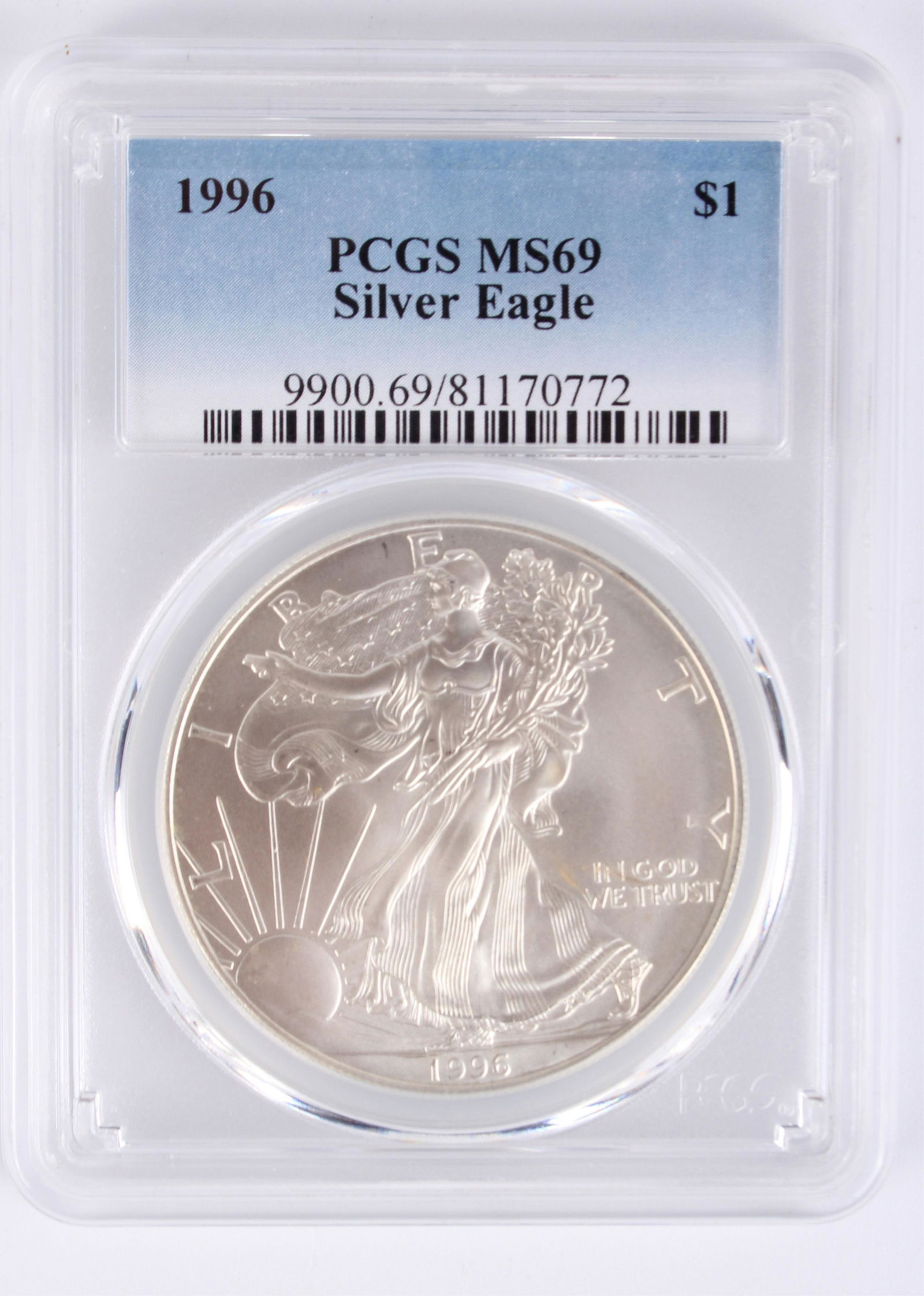 .999 SILVER 1996 SILVER EAGLE PCGS MS69 $1 COIN (1 of 2)