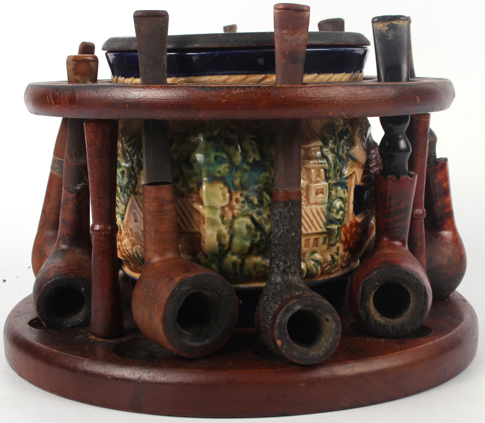 ANTIQUE CIRCULAR HUMIDOR WITH 8 PIPES (1 of 2)