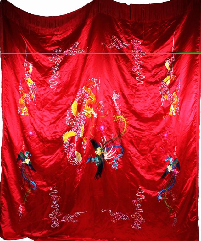 ANTIQUE HAND STITCHED RED SILK BED COVER (1 of 5)