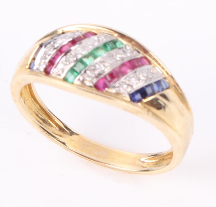 14K YELLOW GOLD ASSORTED SAPPHIRE DIAMOND RING (1 of 2)