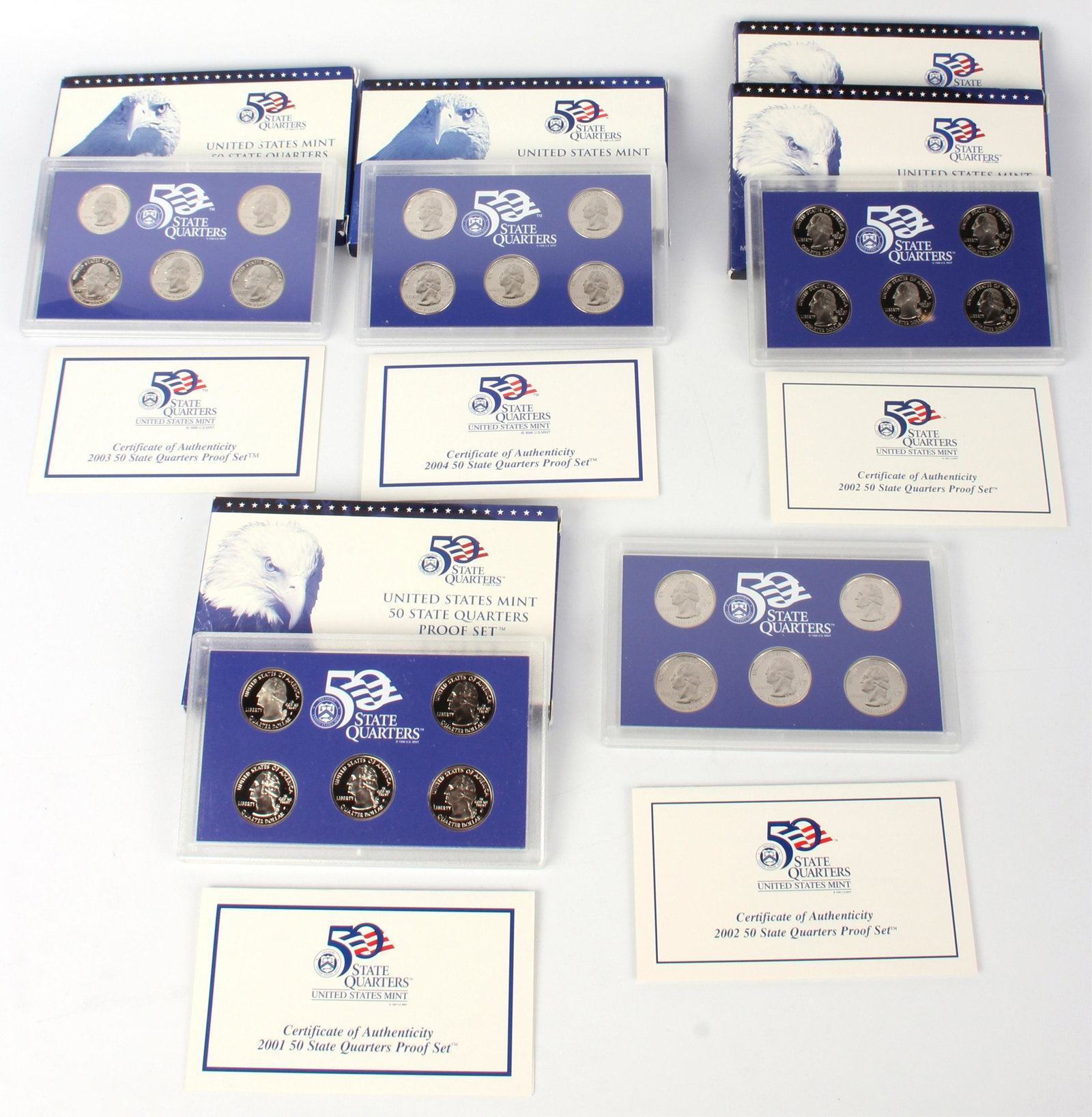 US MINT 50 STATE QUARTERS PROOF SETS W/ COA'S (10) (1 of 3)