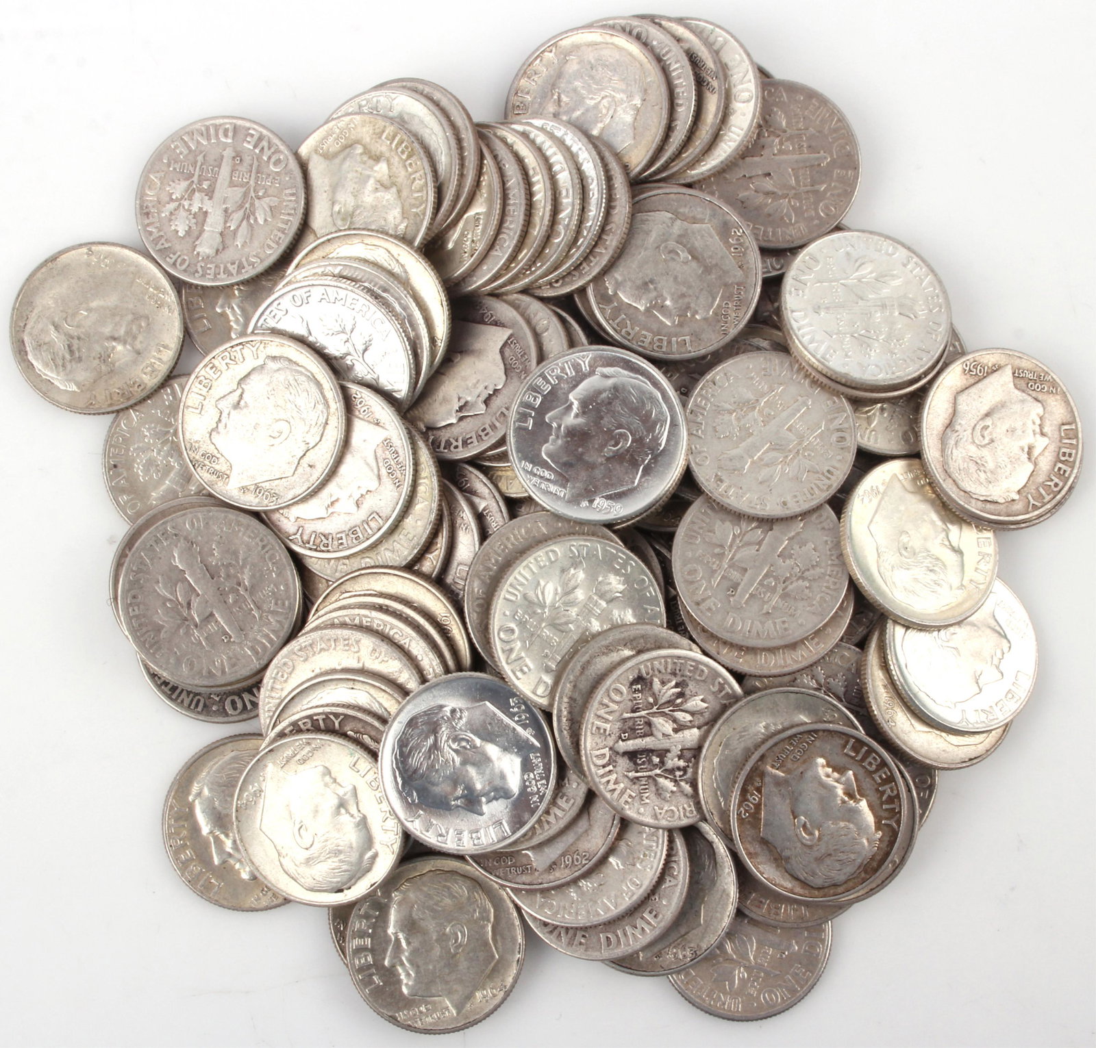90% SILVER ROOSEVELT DIMES $10.4 FACE - LOT OF 104 (1 of 2)